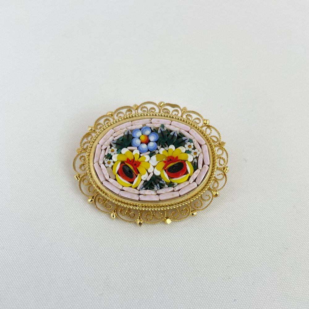 Micro Mosaic Flower Brooch MM26